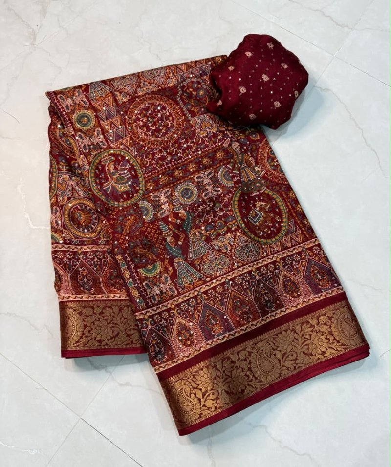 Tew Pure Marsh Mellow Silk Printed Saree